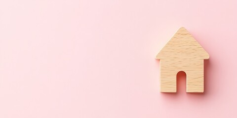 Simple Wooden House Symbol on Pink Background