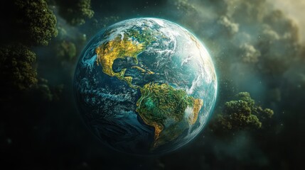 Fototapeta premium A stunning view of Earth from space highlighting vibrant landscapes and swirling clouds on a serene day