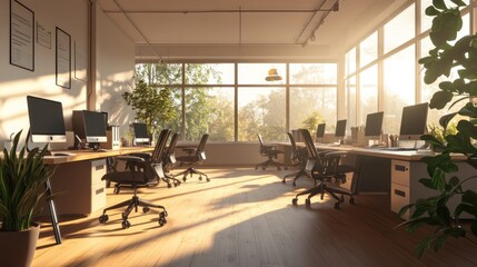 Modern Office with Sunlit Windows