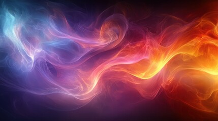 Fototapeta premium Vibrant swirls of colorful smoke dance gracefully in hues of blue, purple, orange, and red against a dark backdrop at night