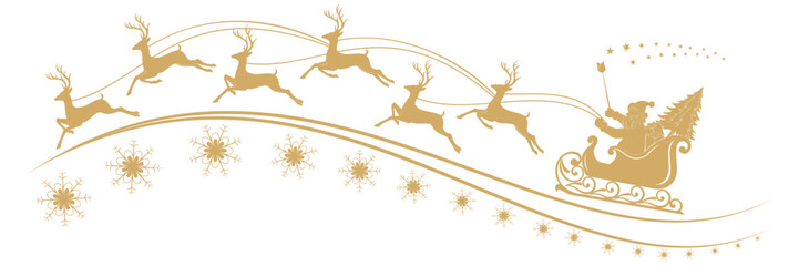 santa claus sleigh flying reindeer golden silhouette christmas vector © Is
