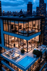 Fototapeta premium Modern luxury apartment with beautiful city view