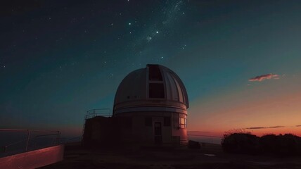Obraz premium Stargazing observatory at dusk with night sky and cosmos exploration