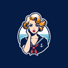 pinup girl as marine us navy seal illustration logo circle	

