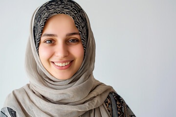 A woman wearing a scarf and smiling