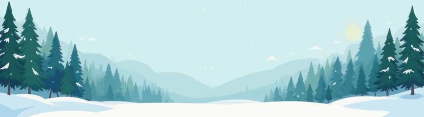 Fototapeta premium Snowy Forest Landscape Illustration 