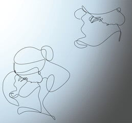 Couple kissing. Trendy line drawing. Couple illustration in one line. Minimalistic vector illustration. Continuous abstract one line drawing,