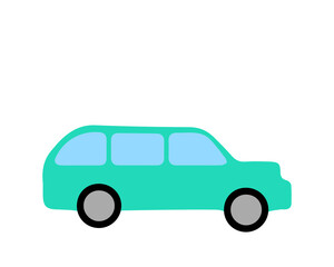 Turquoise car. Color simple flat illustration.