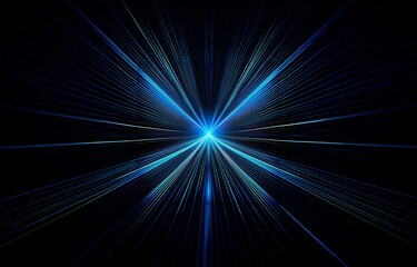 Blue lines converge into a radiant point in the center of a black background.