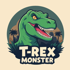 T-Rex Monster Logo with Jungle Background 
