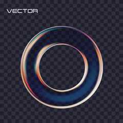3d glass transparent circle. Glossy iridescent geometric shape