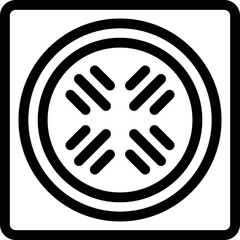 Simple black and white icon of a sewer grate with a circular pattern