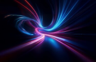 Fototapeta premium Abstract swirl of bright, glowing blue and pink lines on a dark background.
