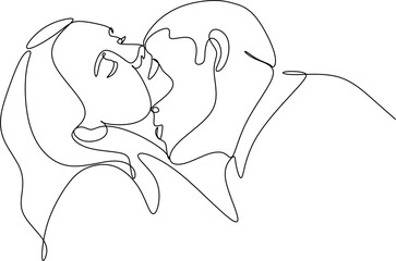 Couple kissing. Trendy line drawing. Couple illustration in one line. Minimalistic vector illustration. Continuous abstract one line drawing,