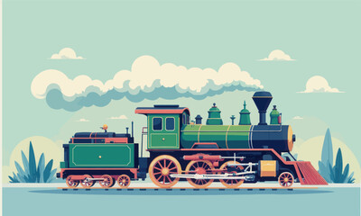Fototapeta premium Vintage Steam Locomotive Train Illustration 