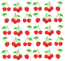 cherry black line drawn on a white background. Vector drawing of fruits. Abstract stains. Colorful cherryies.