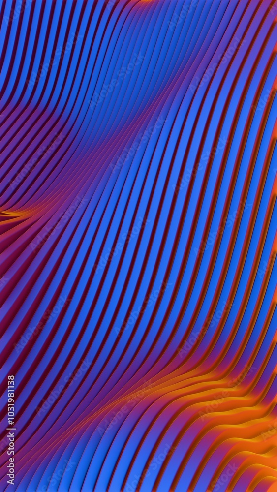 Poster abstract blue and orange wavy lines - flowing geometric pattern