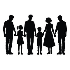 Silhouette of a black family holding handsets vector with white background