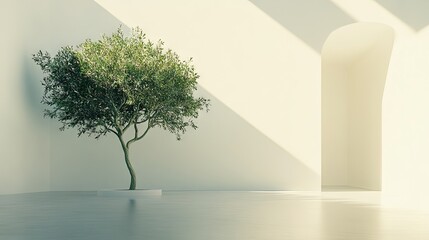 Obraz premium Serene Indoor Tree in Minimalist Space