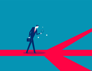 Opportunity. Businessman analyze career path with magnifying glass,  Finding career path or success route