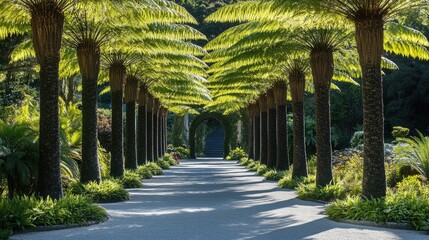 Serene Pathway Through Lush Fern Trees