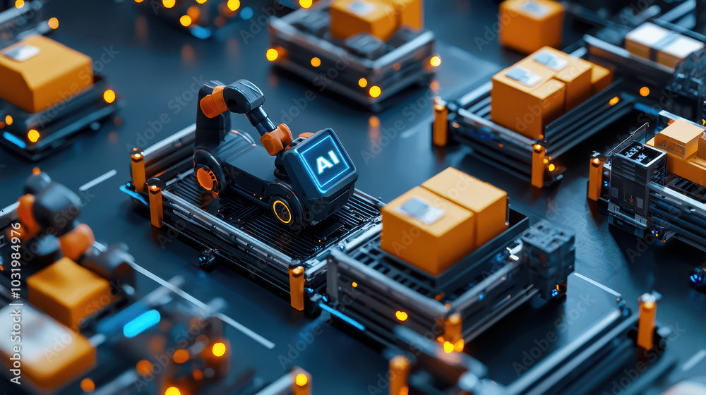Poster revolutionizing logistics the future of smart warehousing with ai-powered automated sorting robots
