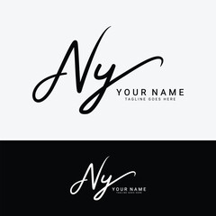 N, Y, NY Initial letter logo. Alphabet NY Handwritten Signature logo