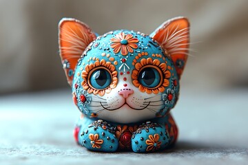 Spooky Cat with Skull Face Paint,