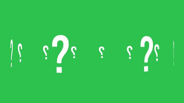 Animated white question mark symbol rotating on green screen background