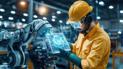 Worker Adjusting Robotic System in High-Tech Warehouse Seamlessly Integrating Automation and Technology for Enhanced Efficiency