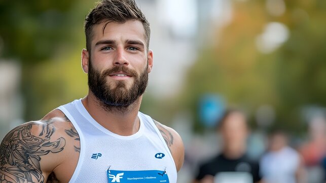 Determined Man Running in a Charity Marathon Event to Raise Awareness and Support for Men s Health and Wellness Causes - Powered by Adobe