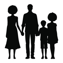 Silhouette of a black family holding handsets vector with white background