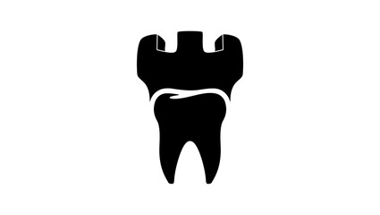 Fort Dental Logo, Tooth as a castle tower, Black Isolated Silhouette
