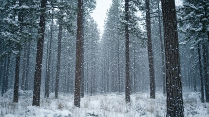 Enchanting Snowy Winter Forest Landscape with Tall Pine Trees
