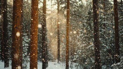 Fototapeta premium Enchanting Snowy Pine Forest at Sunset