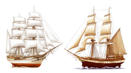 Detailed Ship Illustrations With Sails on Transparent Background Generative AI