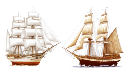 Detailed Ship Illustrations With Sails on Transparent Background Generative AI