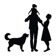 Silhouette of a black family holding handsets vector with white background