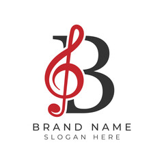 Initial Letter B with musical note Style icon. Alphabet B Music logo design