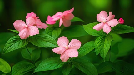 Delicate Pink Flowers with Green Foliage in Soft Light