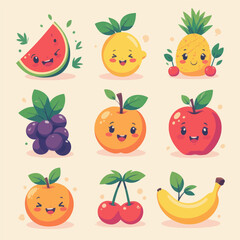 Cute Fruit Characters Illustration Set