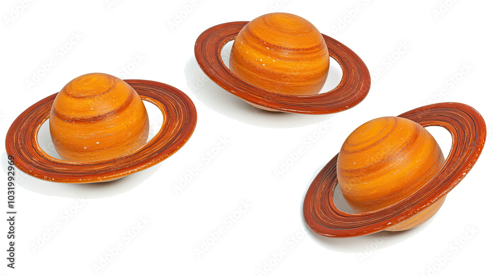 Poster collection of saturn planet models on a transparent background generative ai