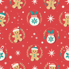 Fototapeta premium Gingerbread Man Christmas Pattern 