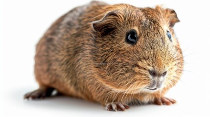 Fototapeta premium Adorable brown guinea pig resting on a white surface in a cozy indoor setting