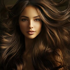 Obraz premium Beautiful woman with long flowing hair