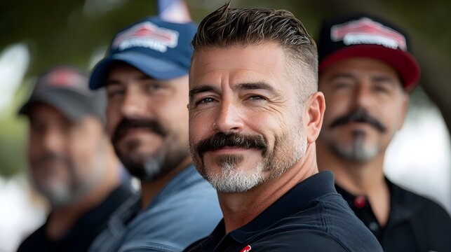A group of men with distinctive mustaches gathered together in support of a cancer awareness event showcasing their unity compassion and commitment to the important cause