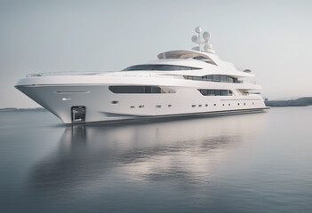 Luxury white long yacht for make blank mockups Beautiful modern yacht  on calm sea