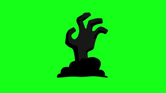 Silhouette zombie hand vector animation on green screen. Looping vector animation for Halloween, scary, spooky, horror editing