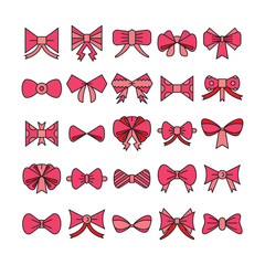 pink decorative bow tie icons set