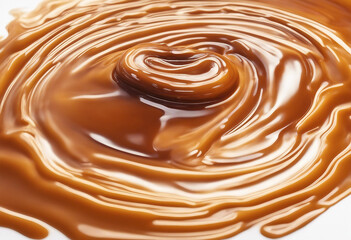 Melted caramel delicious caramel sauce or maple syrup swirl isolated on white background